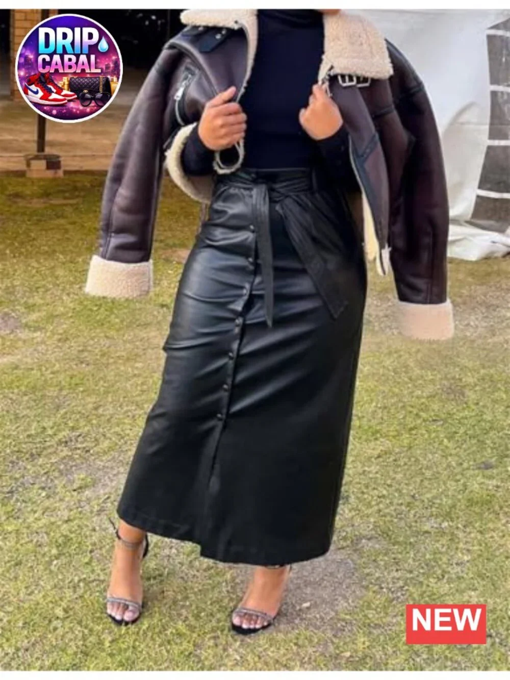 Faux PU Leather Maxi Long Skirt with Belt Button Down Slit Pencil Skirt